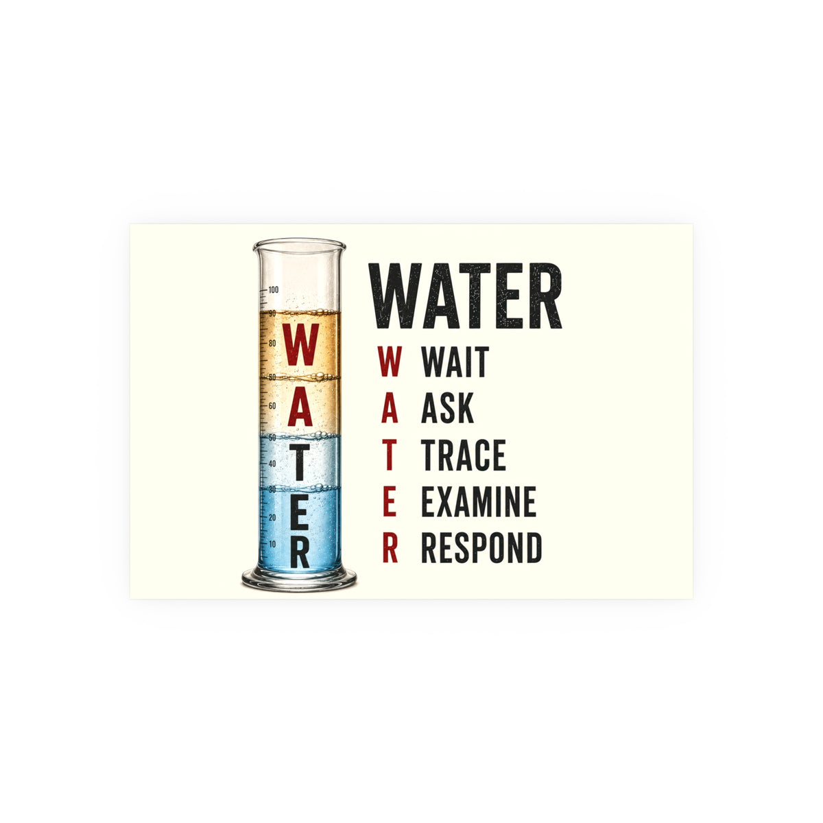 WATER Check Poster: Wait, Ask, Trace, Examine, Respond