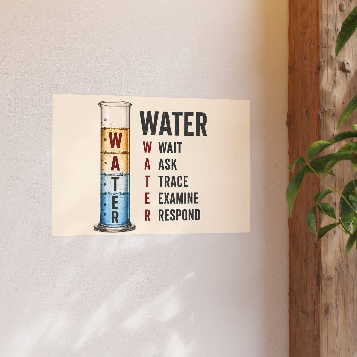 WATER Check Poster: Wait, Ask, Trace, Examine, Respond